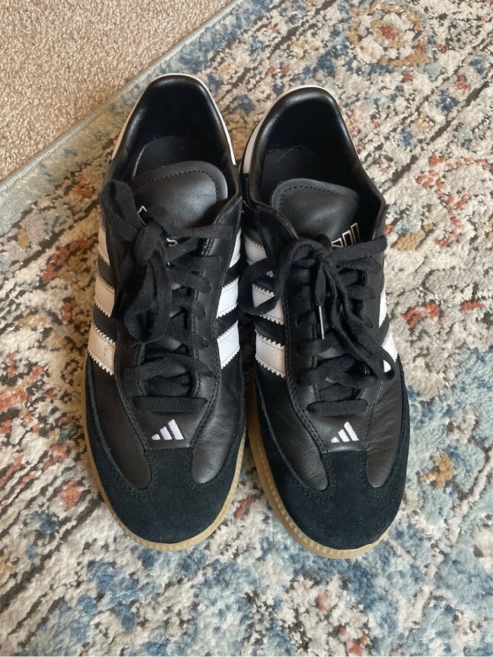 adidas Men’s Black with White Stripes Indoor Training Sneakers